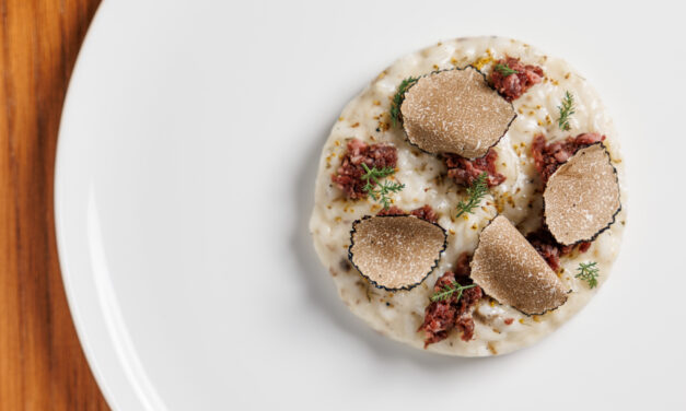 Risotto al Castelmagno, Tartufo nero e Ciauscolo di cuore e’ il Signature dish di BISTROT64 a Roma